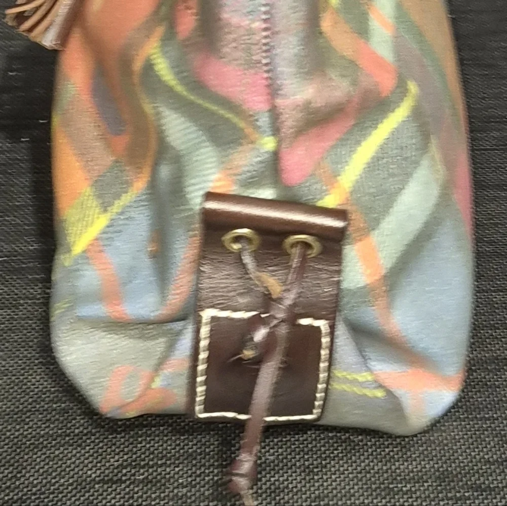 Dooney & Bourke Multicolor Plaid Satchel with Brown Accents